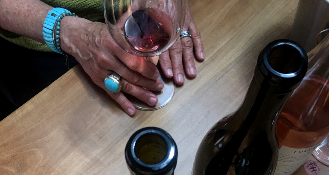 turquoise jewelry and red wine