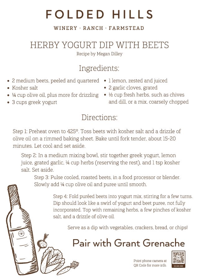 Folded Hills Dip & Starters Recipes & Wine Pairings - Herby Yogurt Dip with Beets