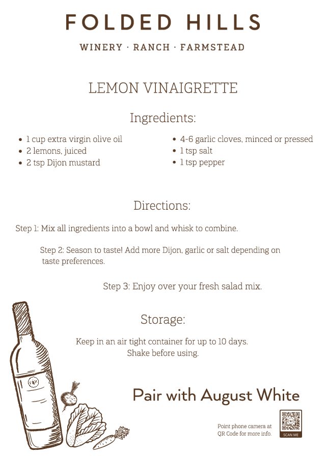 Folded Hills Recipes & Wine Pairings - Lemon Vinaigrette