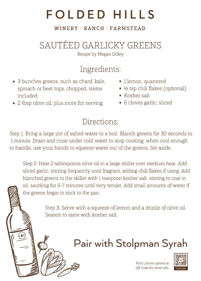 Folded Hills Recipes & Wine Pairings - Sautéed Garlicky Greens