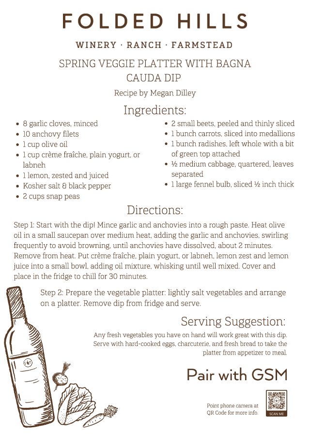 Folded Hills Dip & Starters Recipes & Wine Pairings - Spring Veggie Platter with Bagna Cauda Dip