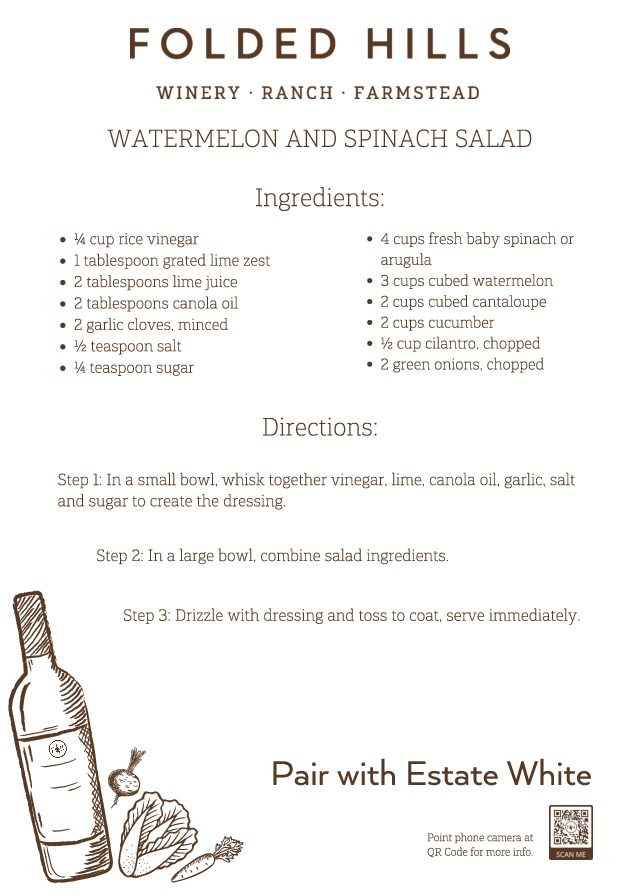 Folded Hills Recipes & Wine Pairings - Watermelon and Spinach Salad
