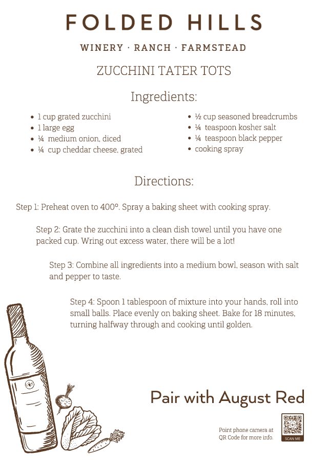 Folded Hills Recipes & Wine Pairings - Zucchini Tater Tots