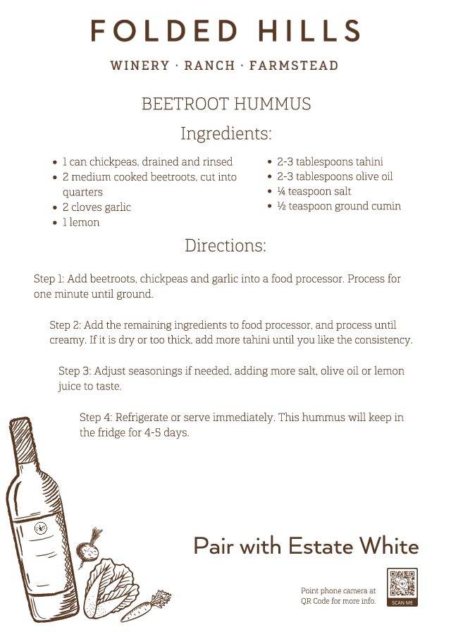 Folded Hills Dip & Starters Recipes & Wine Pairings - Beetroot Hummus
