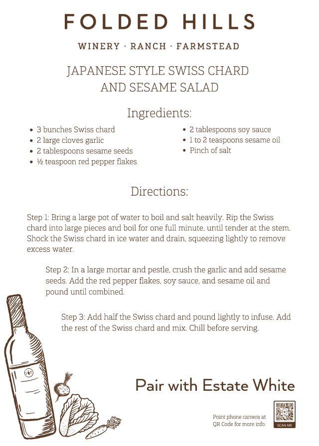 Folded Hills Recipes & Wine Pairings - Japanese Style Swiss Chard and Sesame Salad