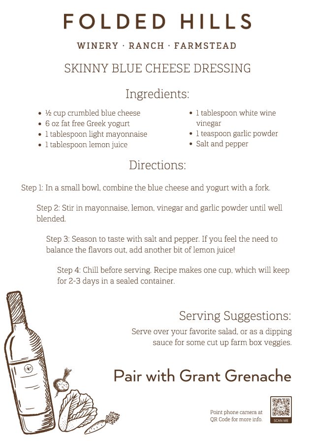 Folded Hills Recipes & Wine Pairings - Skinny Blue Cheese Dressing