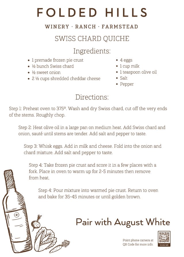 Folded Hills Recipes & Wine Pairings - Swiss Chard Quiche
